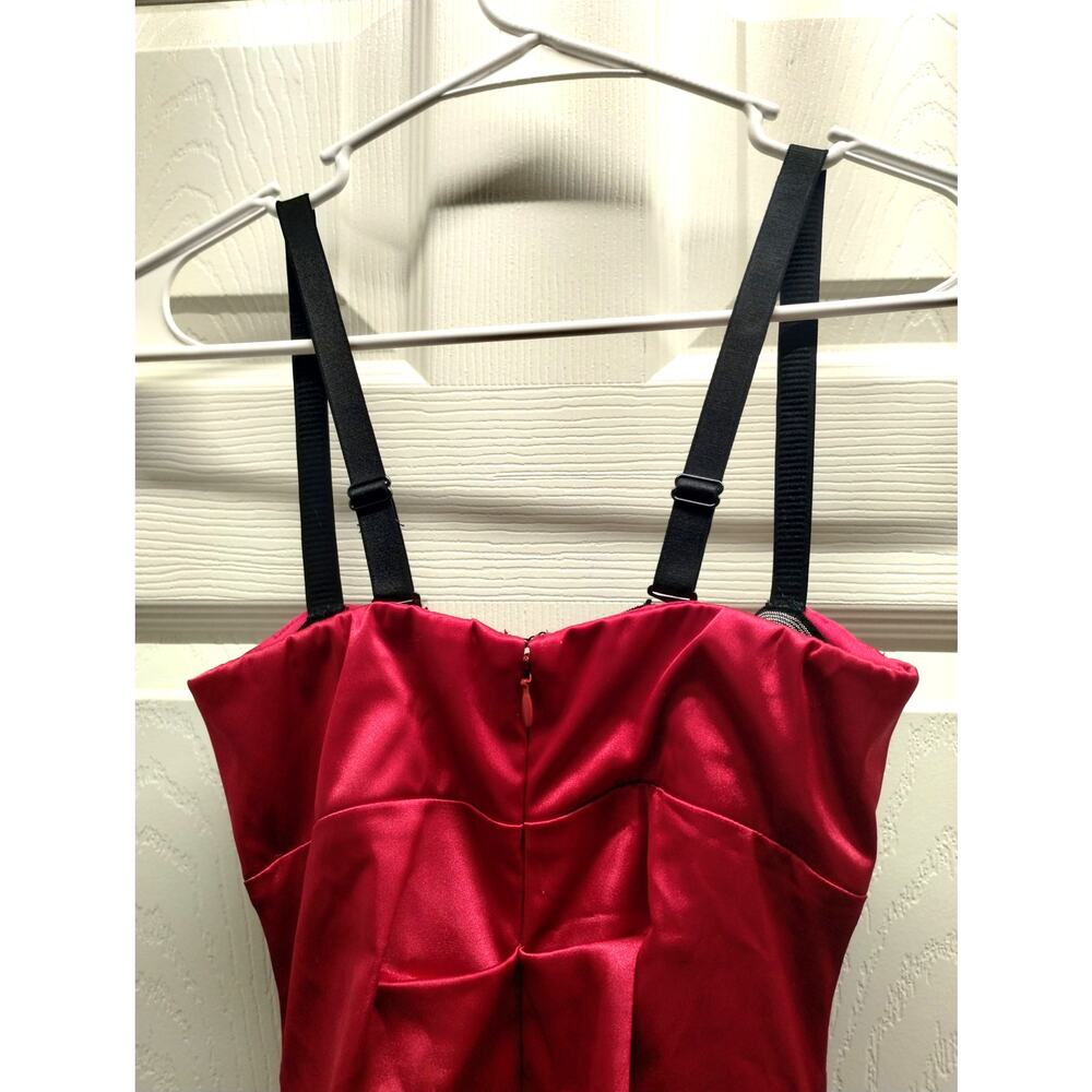Camille La Vie Size 2 Red Ruched Satin Sweetheart Mermaid Dress Prom Gown - Picture 4 of 8